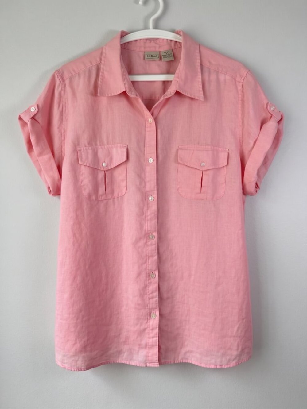 L.L. Bean 100% Linen Short Sleeve Button-Down Shirt